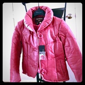 Kids red leather puff jacket••NWT!!🤩